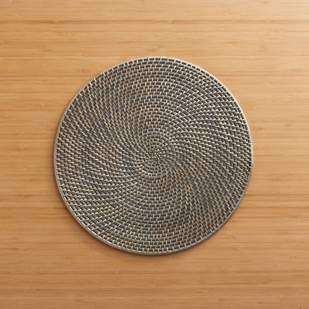 Crate & Barrel Artesia Round Grey Woven Rattan Placemat (Set of 8 )